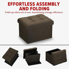 LINMAGCO Ottoman Storage Ottoman with Storage Small Foot Rest Stool Under Desk Stool Short Folding Footrest Linen Cloth Brown 16X12X12IN