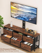 TV Stand with Mount, Fabric Dresser with 6 Drawers for 32/45/55/60/65/75 inch TVs, Dresser Entertainment Center, Modern Media TV Console Table