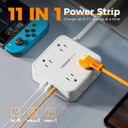 TESSAN Surge Protector Power Strip, 15 Ft Flat Plug Extension Cord with 3 USB (1 USB C) 8 Outlets, 1250W, 900J Protection, 3 Sided Outlet Extender with Power Switch for Office, Dorm Room, White