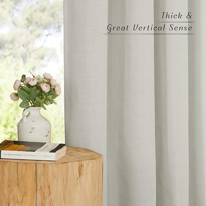 NICETOWN Gray Linen Doorway Curtains 80 inches Long, Grommet Thick Linen Weave Semi Sheer Window Treatments Privacy Assured with Light Filtering for Bedroom/Side Door, W34 x L80