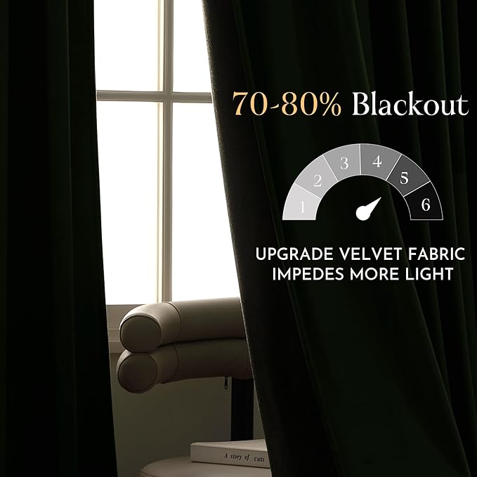 NICETOWN Olive Green Velvet Blackout Curtains 98 inch Long - Room Darkening Drapes, Super Soft Luxury Window Treatments for Bedroom and Living Room, 52" Wide Each Panel, 2 Panels