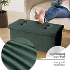 Storage Ottoman Bench with Bins, 30-in Storage Bench for Bedroom End of Bed, Folding Foot Rest Ottoman for Living Room Max 660lbs, Velvet Ottomans, Green