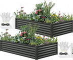 YITAHOME 96x48x18 in 2pcs Galvanized Raised Garden Bed Kit, Large Metal Planter Box with Gloves, Safety Rubber & Support Rod, Outdoor Flower Bed for Plants Vegetables, Black