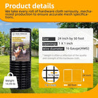 24in x 50ft Black Hardware Cloth 1 inch 16Ga PVC Coated Wire Mesh Vinyl Coated Fence, Welded Metal Chicken Wire Fencing Roll, Garden Plant Fencing, for Chicken Coop and Home Improvement