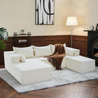 106" Cloud Sectional Boneless Couches for Living Room, Modular U Shaped Couch with Deep Seat, Removable Ottoman, Memory Foam Compressed Spineless 4 Seater Sofa for Bedroom Apartment, Beige