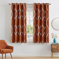 NICETOWN Fall Burnt Orange Blackout Curtain Panels for Living Room, W52 x L72 inch, Soundproof Heat Blocking Wave Line Foil Print Design Window Treatments for Small Cafe, 2 Panels
