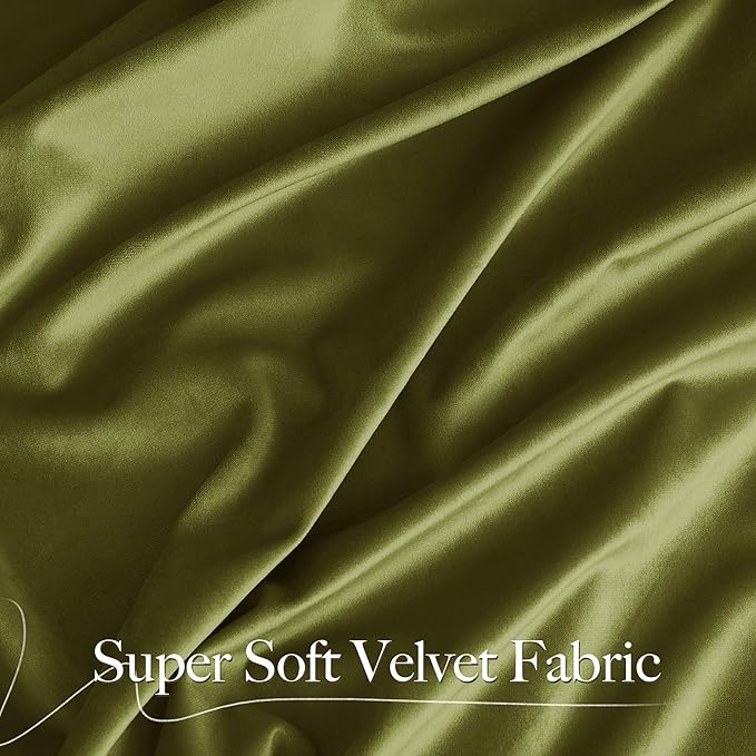 NICETOWN Moss Green Velvet Drapes 120 inch Long for Living Room - Room Darkening Thermal Insulated Noise Reducing Curtains for Film, Extra Long Drapes for Large Door Windows (2 Panels, 52 x 120),