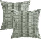 MIULEE Pack of 2 Spring Corduroy Decorative Throw Pillow Covers 16x16 Inch Soft Boho Striped Pillow Covers Modern Farmhouse Home Decor for Summer Sofa Living Room Couch Bed Greyish Green