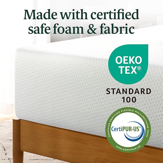 Zinus 10 Inch Twin Green Tea Memory Foam Mattress [New Version], Fiberglass Free, Medium Firm Feel, Zoned Pressure Relief, Certified Safe Foams & Fabric, Mattress in A Box