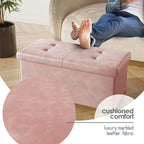 Storage Ottoman Bench with Bins, 30-in Storage Bench for Bedroom End of Bed, Folding Foot Rest Ottoman for Living Room Max 660lbs, Leather Ottomans, Pink