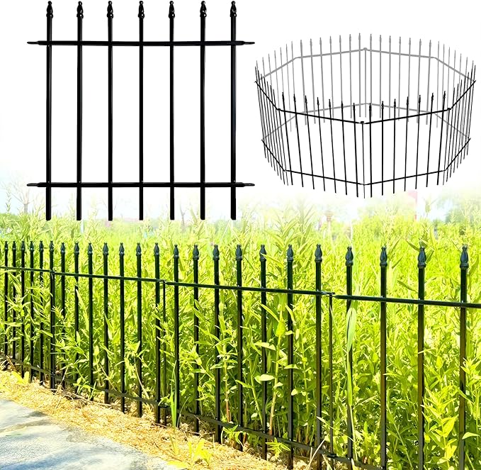 Metal Decorative Garden Fence 24" Wide x 24" High (5 Panels, Total Length 10 feet), Metal Border Folding Fence, Landscape Fencing Dog Fence Pet Fence for Flower Bed, Yard, Animal Barrier