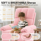 Recliner Chair, Swivel Rocker Recliner Chair for Adults, Small Recliners for Small Spaces, Manual Recliner with Side Pockets, Upholstered Nursery Rocking Chair for Living Room, Sherpa, Pink