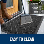 OLANLY Front Door Mat Indoor Outdoor Entrance, Waterproof All-Season, All-Weather Doormat, Sturdy Natural Rubber, Low Profile, Easy Clean Patio Porch Entryway Mat, Herringbone Brick (Black, 59x23)