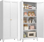 75" Kitchen Pantry Cabinet, White Metal Storage Cabinet with Doors and 4 Adjustable Shelves, Tall Metal Pantry Cabinets, Large Cupboard for Kitchen, Dining Living Room, Bathroom, Office