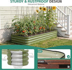 5 in 1Galvanized Raised Garden Bed - 8x3x1ft Modular Garden Planter Bed Outdoor | Steel Raised Bed Kit with Bracing Rods, Gloves for Gardening Vegetables Fruits and Flowers (Green)