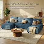 Homall Sectional U Shaped Sofa Couches for Living Room, Comfy Chenille 4 Seat Sofa Set with Removable Pillows, Lounge Chaise Upholstered Couch for for Apartment (Chenille, Light Blue)