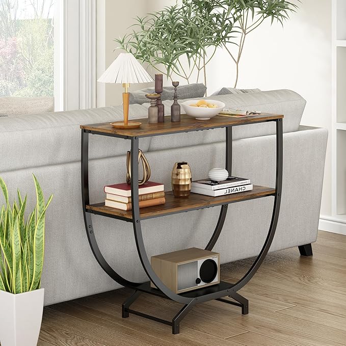 GILLAS 3 Tier Console Tables, 30" Height Entryway Table, Sofa Table Behind Couch, Industrial Entryway Furniture TV Stand with Storage for Living Room, Easy No-Extra-Tools Assembly, Rustic Brown