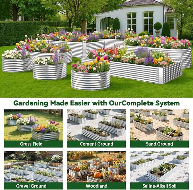 3 Pack Raised Beds for Gardening, Corrugated Galvanized Steel Raised Garden Bed, Outdoor Metal Above Ground Garden Bed for Vegetables and Flowers-4x2FT(Rectangular)