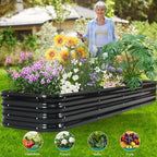 5 in 1 Galvanized Raised Garden Bed - 8x3x1ft (2Packs) Modular Planter Box Outdoor | Metal Raised Bed Kit with Bracing Rods for Gardening Vegetables Flowers Fruits Herbs (Dark Grey)