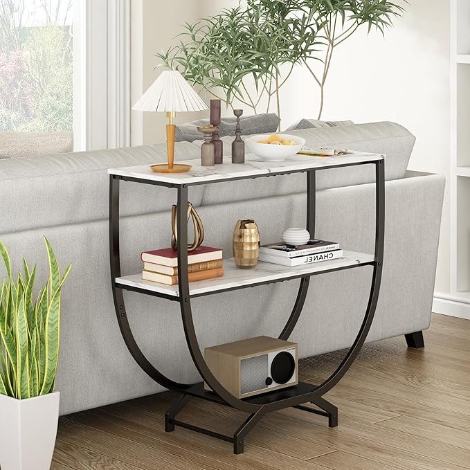 GILLAS 3 Tier Console Tables, 30" Height Entryway Table, Sofa Table Behind Couch Table, Industrial Entryway Furniture Entry Way Table with Storage for Living Room, Hallway, Entrance, White