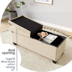 Storage Ottoman Bench with Bins, 43-in Storage Bench for Bedroom End of Bed, Folding Foot Rest Ottoman for Living Room Max 660lbs, Fabric Ottomans, Beige