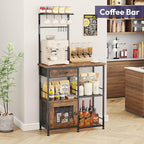 SWTYMIKI Coffee Bar with Hanging Rack - Farmhouse Coffee Stand Station Multi-Purpose Buffet Sideboard Cabinet with Drawers - Kitchen Bar Table for Living Room, Corner, Small Space, Espresso