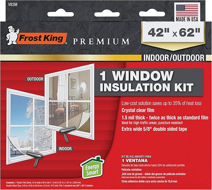 Frost King V83M Heavy Duty Indoor Shrink Window Kits, 42" X 62" X 1.5 MIL, 1-Pack