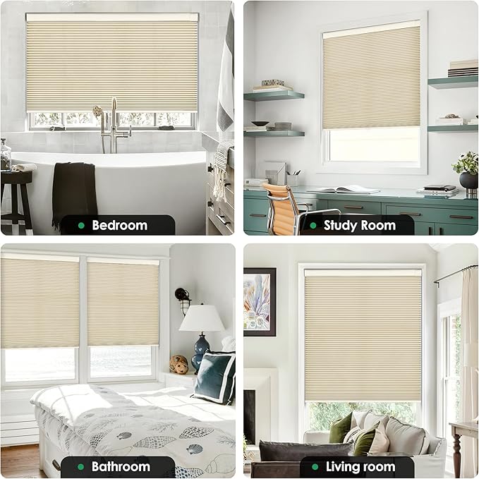 LazBlinds No Tools No Drill Cordless Cellular Shades, Light Filtering Honeycomb Shades for Home, Thermal Insulation Blinds for Windows, 22" W x 64" H, Beige