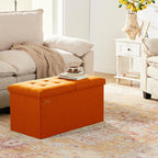 HAUSFRAU - 30 Inches Storage Ottoman Bench with Flipping Lid, Foldable Storage Chest Foot Rest for Living Room, Bedroom, Entryway, Load 660 lb, Linen Orange