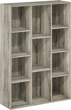 Furinno LUDER Book Shelf, 11-Cube Bookshelf, Reversible Bookcase, 9.4 x 29.1 x 41.7, Easy Assembly, for Living Room, Bedroom, Home Office, French Oak | Furinno, Luder, 11-Cube, Reversible, Open Shelf, Bookcase