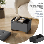 Storage Ottoman Cube with Small Bin, 16-in Square Ottoman with Storage for Living Room and Bedroom, Small Ottomans Foot Rest, Leather Foot Stools Ottomans Max 330lbs, Grey
