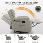 Recliner Chair, 360 Swivel Rocker Chair for Adults, Small Rocking Recliner for Small Spaces, Upholstered Fabric Glider Recliner Nursery (Swivel Rocker Recliner, Light Khaki)