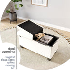 Storage Ottoman Bench with Bins, 30-in Storage Bench for Bedroom End of Bed, Folding Foot Rest Ottoman for Living Room Max 660lbs, Velvet Ottomans, Cream