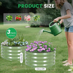 INNO STAG 3 Pcs Round Galvanized Raised Garden Bed — 2×2×1ft Planter Box Outdoor Raised Beds Kit for Gardening Vegetables, Fruits, Herbs, and Flowers, Olive Green