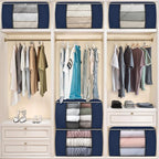 Fab totes 24 Gallons Clothes Storage,Foldable Thick Fabric Blanket Storage Bags, Containers for Organizing Bedroom, Closet, Clothing, Comforter, Organization with Handle (10 Pack,Blue)