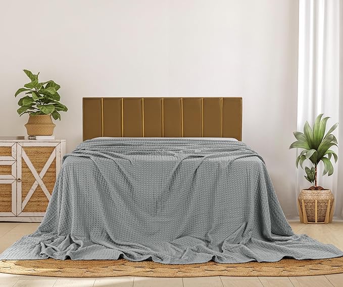 Utopia Bedding Cool Grey 100% Cotton Waffle Blanket 300 GSM [Big - 120x120 Inch] Soft Lightweight Breathable Bed Blanket for All Season
