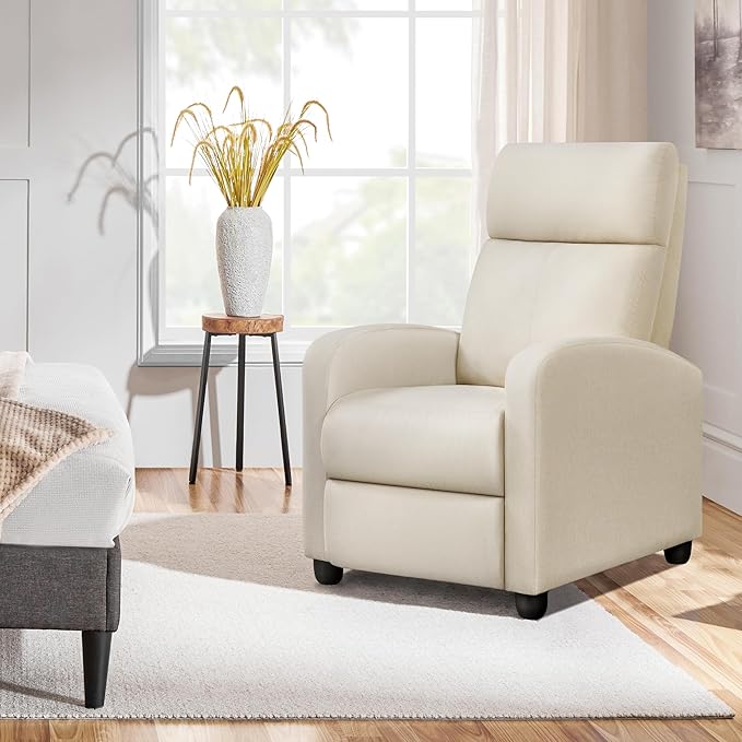 Yaheetech Modern Fabric Recliner Chair Sofa Adjustable Single Sofa with Thicker Seat Cushion and Backrest for Living Room Home Theater, Beige