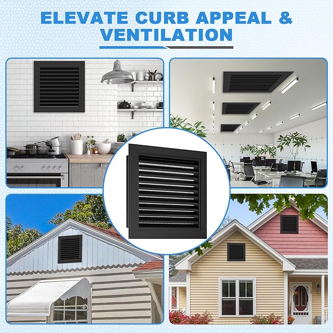 8"x8" Premium Aluminum Attic Vent - Featuring Screen Design, Perfect for Gable Vents and Sheds - Vent Opening 6"x6" - Durable Construction for Optimal Roof Ventilation