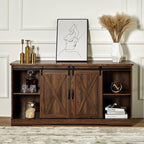 AMERLIFE Fireplace TV Stand with Sliding Barn Door for TVs up to 65", Farmhouse 59" Fireplace Entertainment Center with Storage Cabinets/Adjustable Shelves, Dark Walnut