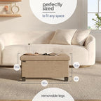 Storage Ottoman Bench with Bins, 30-in Storage Bench for Bedroom End of Bed, Folding Foot Rest Ottoman for Living Room Max 660lbs, Velvet Ottomans, Taupe