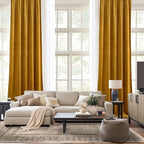 NICETOWN Mustard Gold Velvet Curtains 96 inch Long for Living Room, Office, Bedroom - Room Darkening Luxury and Warm Cat Proof Drapes, Rod Pocket Design, W52 x L96, Set of 2