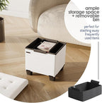 Storage Ottoman Cube with Small Bin, 15-in Square Ottoman with Storage for Living Room and Bedroom, Small Ottomans Foot Rest, Fabric Foot Stools Ottomans Max 330lbs, Cream