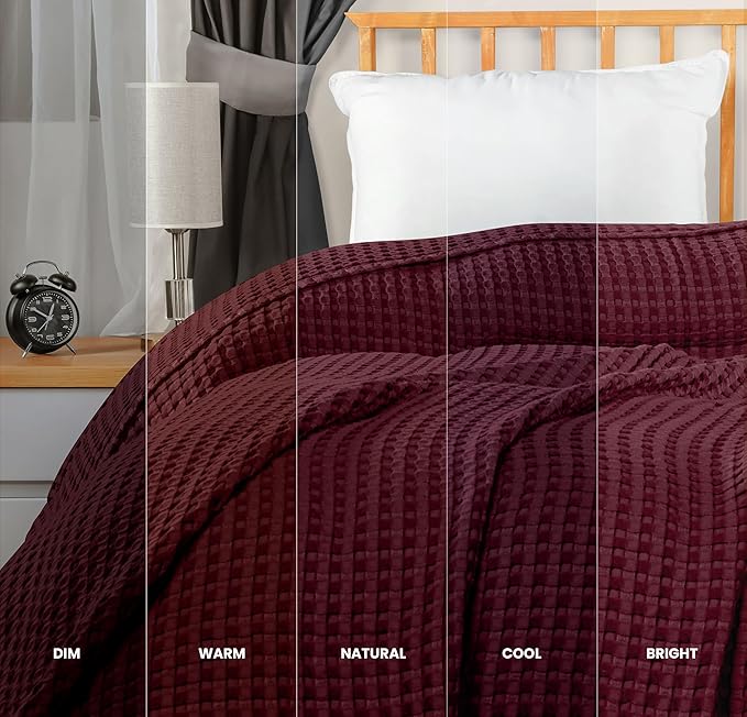Utopia Bedding Burgundy 100% Cotton Waffle Blanket 300 GSM [Queen - 90x90 Inch] Soft Lightweight Breathable Bed Blanket for All Season