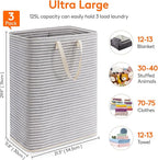 Lifewit 3 Pack Laundry Basket 125L Each, Collapsible Clothes Hamper with Reinforced Handles, Freestanding Waterproof Design for Bedroom and Laundry Room, Grey 375L Total