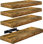 Sorbus Floating Shelves for Wall, Bathroom Shelves Wall Mounted for Kitchen, Bedroom, Living Room, Bathroom Storage, Over Toilet, Hanging Book Shelf for Ｗall Home Decor (Rustic Brown, 4 Pack)