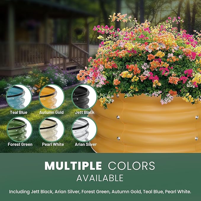 Round Galvanized Raised Garden Bed Kit, 3 Pcs 2 x 2 x 1ft Autumn Gold Galvanized Garden Boxes, Outdoor for Vegetables