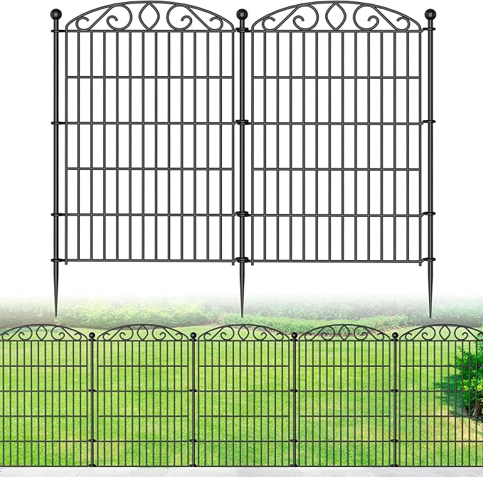 12 Panel Garden Fence - 36in H x 24.9 ft L, No Dig Rustproof Metal Tall Animal Barrier for Dogs Rabbits, Decorative Outdoor Border for Yard, Patio, and Flower Beds