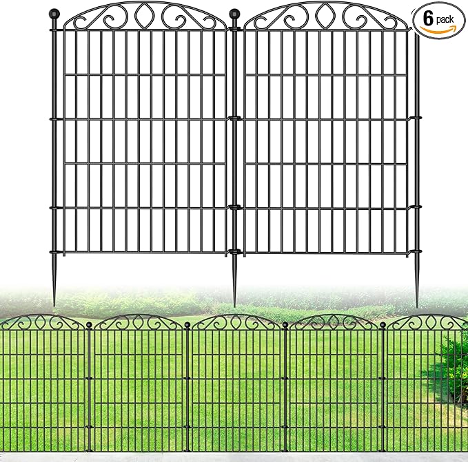 No Dig Decorative Garden Fence 6 Panel - 36in H x 12ft L, Tall Animal Barrier for Dogs Rabbits, Rustproof Metal Wire Panels for Yard, Patio, and Outdoor Border Use