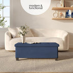 Storage Ottoman Bench with Bins, 43-in Storage Bench for Bedroom End of Bed, Folding Foot Rest Ottoman for Living Room Max 660lbs, Fabric Ottomans, Blue