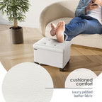 Storage Ottoman Cube with Small Bin, 16-in Square Ottoman with Storage for Living Room and Bedroom, Small Ottomans Foot Rest, Leather Foot Stools Ottomans Max 330lbs, Cream